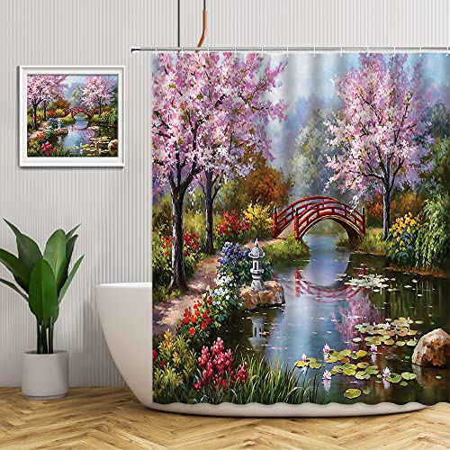Cherry Blossom Fantasy Forest Garden Nature Landscape Shower Curtain  (2 sizes)