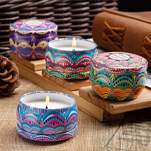 4-Pack Set of Indoor Fresh Fragrance Citronella Soy Candles in Large Decorated Tins