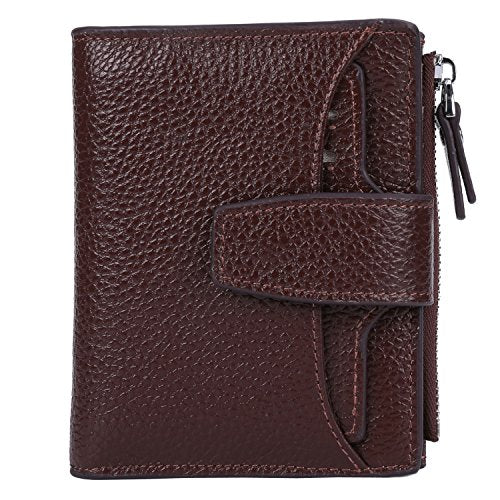 AINIMOER Women's RFID Blocking Leather Small Compact Bi-fold Zipper Pocket Wallet Card Case Purse (Lichee Coffee)
