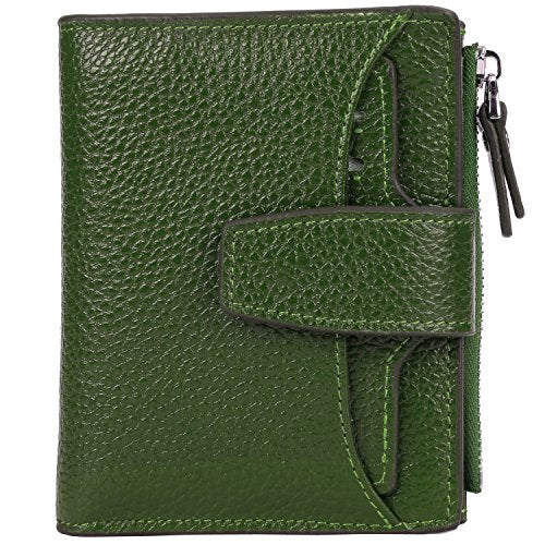 AINIMOER Women's RFID Blocking Leather Small Compact Bi-fold Zipper Pocket Wallet Card Case Purse(Lichee Green)