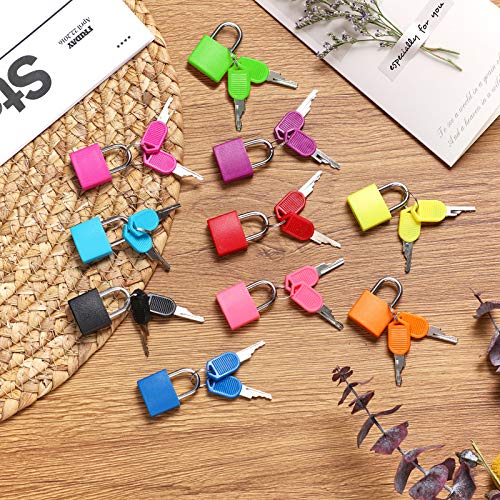 Suitcase Locks with Keys, Small Luggage Padlocks Metal Padlocks Mini Keyed Padlock for School Gym Classroom Matching Game (Multicolor,10 Pieces)