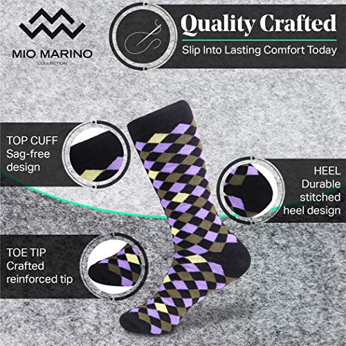 Marino Men's Dress Socks - Colorful Funky Socks for Men - Cotton Fashion Patterned Socks - 12 Pack - Fun Collection - 10-13