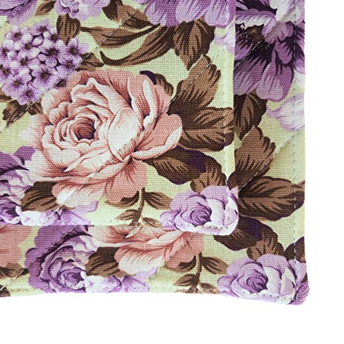 CUSHYSTORE Canvas Pot Holder Oven Pads Potholders for Cooking Kitchen 7.75", 2 Packs (Purple Rose Garden)