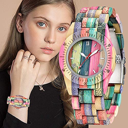 Women's All Wood Colorful Bamboo Wristwatch with Wood Strap