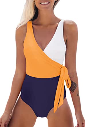 Women's One-Piece Knotted Color Block Side Tie Swimsuit  (8 colors)