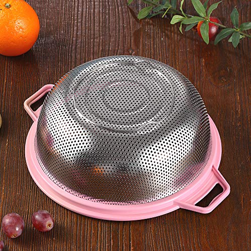 Large Metal Stainless Steel Colander Strainer w/Handle and Legs  (2 colors)