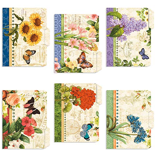 Grande Fleur File Folders - Set of 24 (6 designs) 1/3 Cut Staggered Tabs, Letter-Size Designed Folders