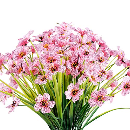 JEMONG 12 Bundles Artificial Flowers Outdoor UV Resistant Fake Flowers No Fade Faux Plastic Plants Garden Porch Window Box Decorating (Pink)