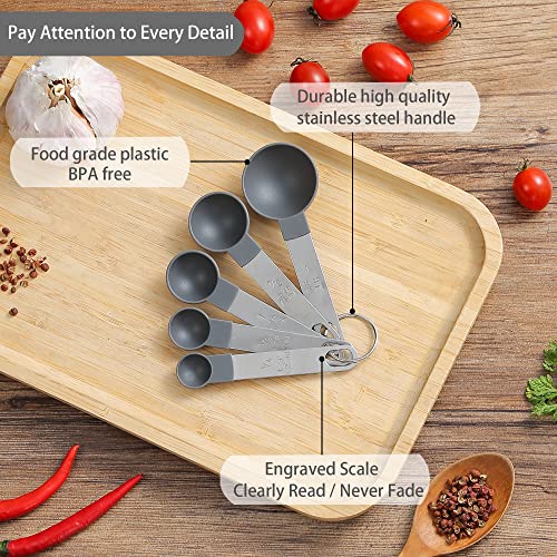 Measuring Cups and Spoons Set of Huygens Kitchen Gadgets 10 Pieces, Stackable Stainless Steel Handle Measuring Cups for Measuring Dry and Liquid Ingredient (Gray)