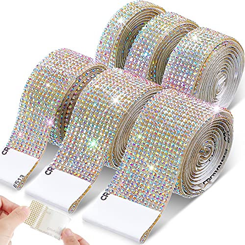 6 1-Yard Rolls of Self Adhesive Crystal Rhinestone Bling Mesh Glitter Ribbon Wrap, 6 Widths  (5 colors)