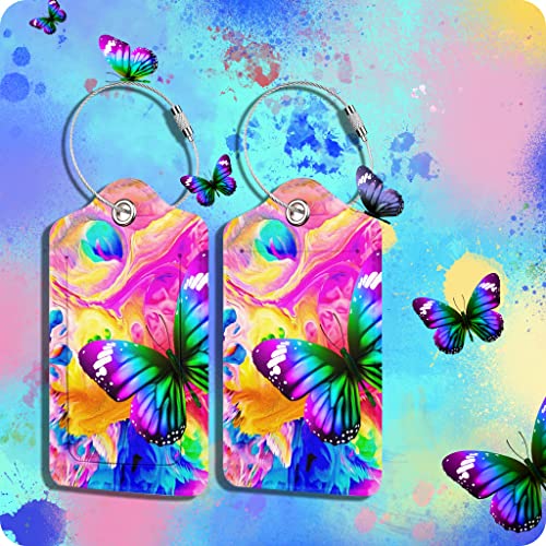 Bright Butterfly Leather Luggage Suitcase Travel Bag Tags, Set of 2