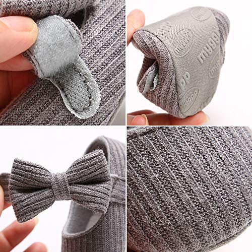 Ohwawadi Infant Baby Girl Shoes, Bowknot Baby Mary Jane Flats Princess Dress Shoes Soft Baby Crib Shoes (0-6 Months, 1933 Grey)