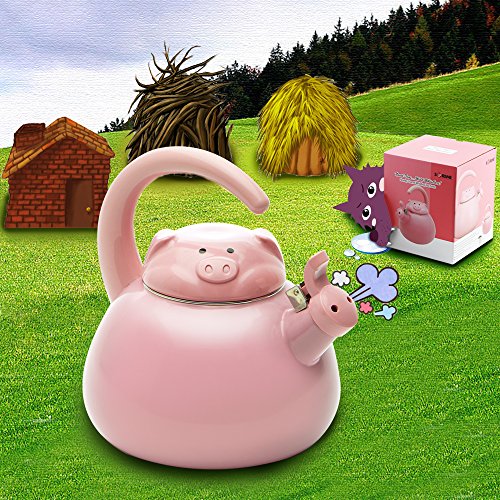 Supreme Housewares Whistling Kettle, Pink Pig