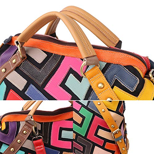 Women’s Multicolor Genuine Leather Geometric Print Medium Boston Bag Tote Bag