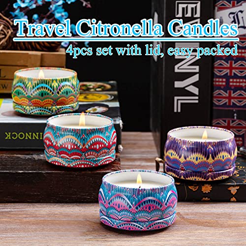 4-Pack Set of Indoor Fresh Fragrance Citronella Soy Candles in Large Decorated Tins