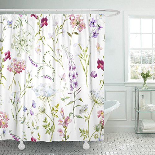 Botanical Wildflower & Leaves Jungle Shower Curtain w/12 Hooks Set