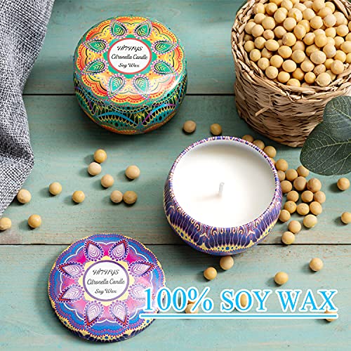 4-Pack Set of Indoor Fresh Fragrance Citronella Soy Candles in Large Decorated Tins