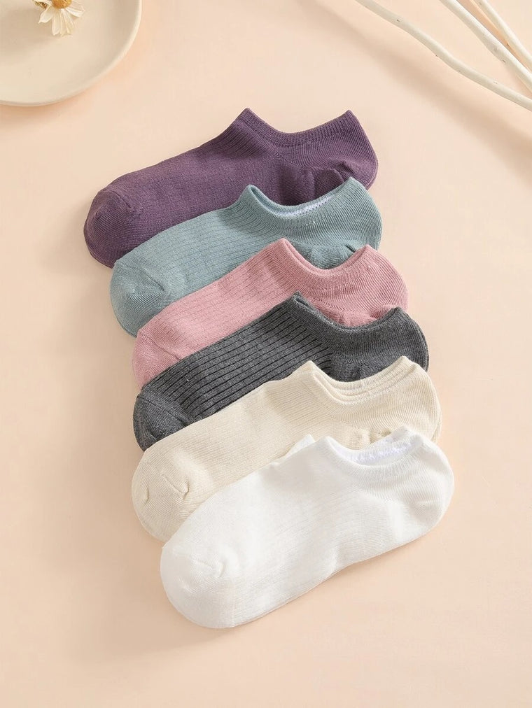 6 Pairs Adult Solid Ankle Socks - Multicolors
