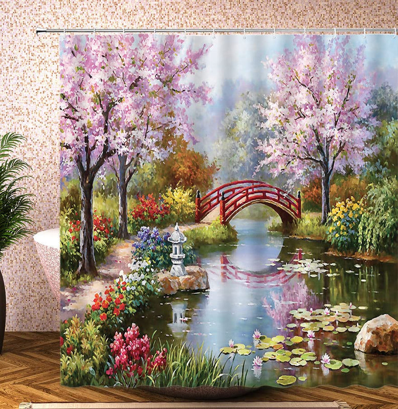 Cherry Blossom Fantasy Forest Garden Nature Landscape Shower Curtain  (2 sizes)