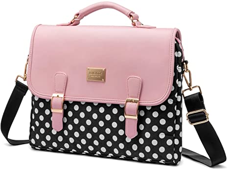 Women's Stripes or Dots Canvas and PU Computer Laptop Bag Briefcase, 2 Sizes  (6 styles)