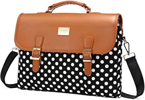 Women's Polka Dots Canvas and PU Computer Laptop Bag Briefcase, 2 Sizes  (2 colors)