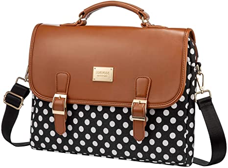 Women's Stripes or Dots Canvas and PU Computer Laptop Bag Briefcase, 2 Sizes  (6 styles)