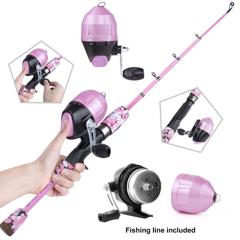 PLUSINNO Kids Fishing Pole with Spincast Reel Telescopic Fishing Rod Combo Full Kits for Boys, Girls, and Adults (Pink, 120cm 47.24In)