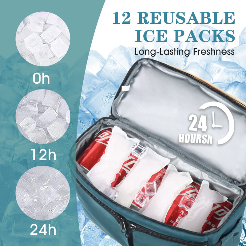 Scothen Backpack Cooler with Double Decker & 12 Ice Packs- Keeps 36 Cans Cold for Up to 24 Hours- Waterproof & Leak Proof Insulated Cooler Backpack- Stylish Cooler Bookbag for Women Travel Work Beach