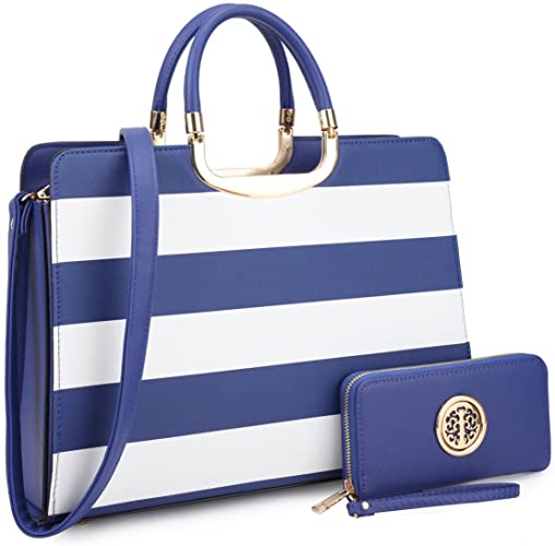 Women's Striped Shoulder Bag Purse w/Handles & Matching Wallet  (5 colors)