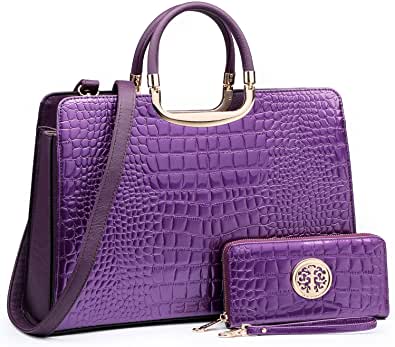 Women's Crocodile Pattern Shoulder Bag Purse w/Handles & Matching Wallet - Pink