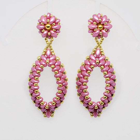 Powder Pink and Gold Two-Layer Oval Hoop Drop Earrings
