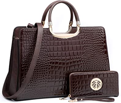 Women's Crocodile Pattern Shoulder Bag Purse w/Handles & Matching Wallet  (6 colors)