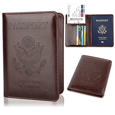 Leather Passport Holder Cover-Travel Wallet, RFID Blocking (15 colors)
