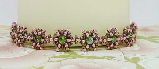 Pink and Emerald Green Crystal Reversible Beaded Bracelet