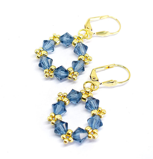 Birthstone Colors Hoop Earrings Made w/Genuine Preciosa Crystals - Denim Blue (30 colors)