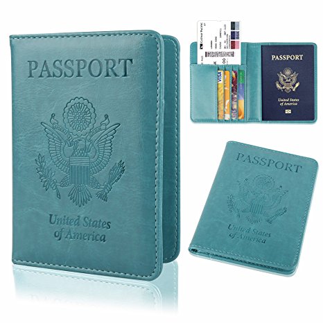 Leather Passport Holder Cover-Travel Wallet, RFID Blocking (15 colors ...