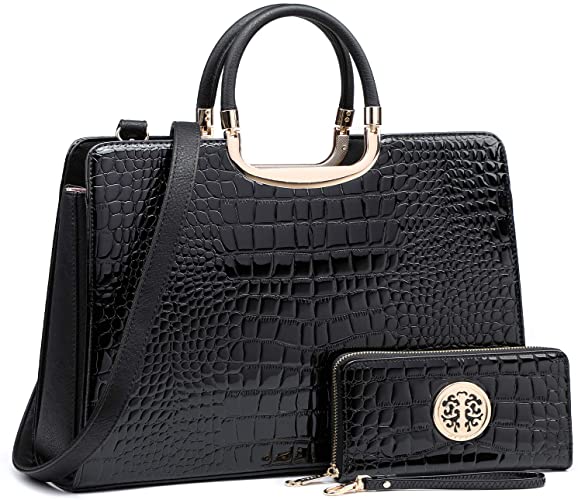 Women's Crocodile Pattern Shoulder Bag Purse w/Handles & Matching Wallet - Pink
