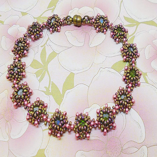 Pink and Emerald Green Crystal Reversible Beaded Bracelet