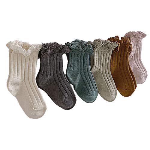 Ashmyova Baby Girls Vintage Ankel Lace Socks Toddler Ruffles Casual Dress Socks 6 Pack Size 6-24Months