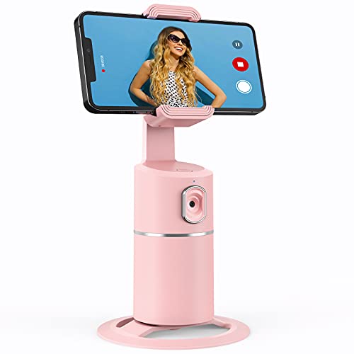Auto Face Tracking Phone Holder, No App Required, 360° Rotation Face Body Phone Tracking Tripod Smart Shooting Camera Mount for Live Vlog Streaming Video, Rechargeable Battery-Pink - Pink and Caboodle