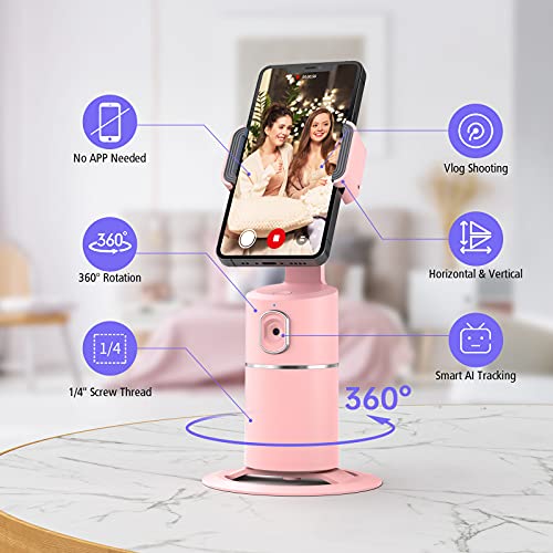 Auto Face Tracking Phone Holder, No App Required, 360° Rotation Face Body Phone Tracking Tripod Smart Shooting Camera Mount for Live Vlog Streaming Video, Rechargeable Battery-Pink - Pink and Caboodle