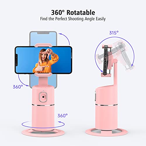 Auto Face Tracking Phone Holder, No App Required, 360° Rotation Face Body Phone Tracking Tripod Smart Shooting Camera Mount for Live Vlog Streaming Video, Rechargeable Battery-Pink - Pink and Caboodle