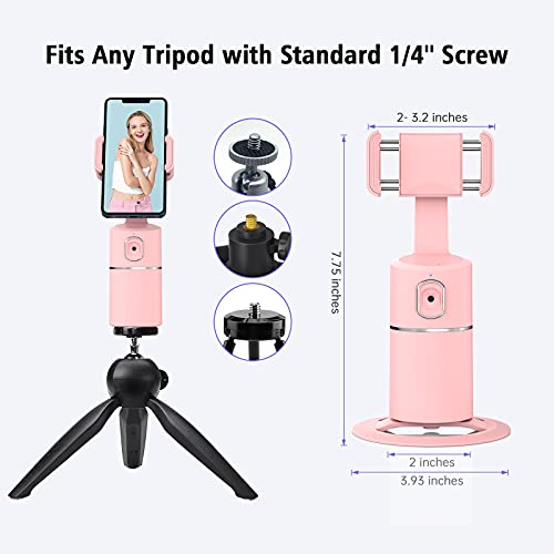 Auto Face Tracking Phone Holder, No App Required, 360° Rotation Face Body Phone Tracking Tripod Smart Shooting Camera Mount for Live Vlog Streaming Video, Rechargeable Battery-Pink - Pink and Caboodle