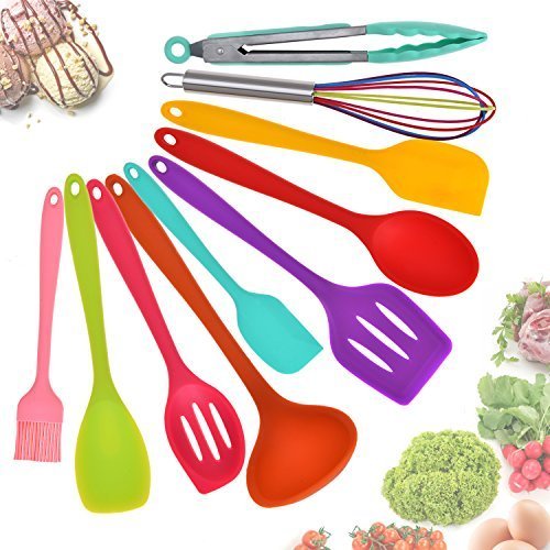 Aybloom Silicone Kitchen Utensils Set - 10 Pieces Multicolor Silicone Heat Resistant Non-Stick Kitchen Cooking Tools - Pink and Caboodle