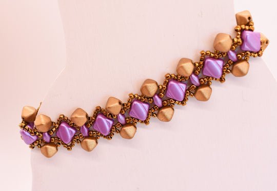 Aztec Gold and Lilac Pyramid Link Bracelet - Pink and Caboodle