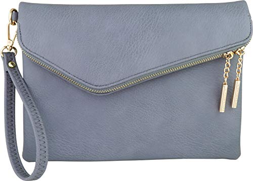 B BRENTANO Fold-Over Envelope Wristlet Clutch Crossbody Bag (Denim Blue.) - Pink and Caboodle