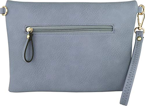 B BRENTANO Fold-Over Envelope Wristlet Clutch Crossbody Bag (Denim Blue.) - Pink and Caboodle