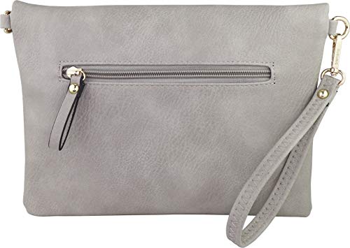 B BRENTANO Fold-Over Envelope Wristlet Clutch Crossbody Bag (Gray) - Pink and Caboodle