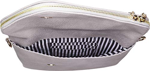 B BRENTANO Fold-Over Envelope Wristlet Clutch Crossbody Bag (Gray) - Pink and Caboodle