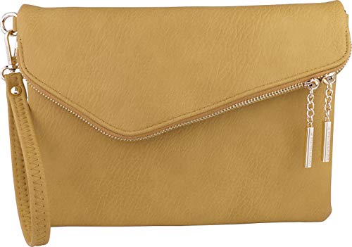 B BRENTANO Fold-Over Envelope Wristlet Clutch Crossbody Bag (Mustard Yellow) - Pink and Caboodle